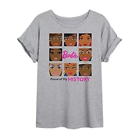 Black History Month Proud Of My Tee Womens Juniors Scoop Neck Short Sleeve Regular Fit Barbie Graphic T-Shirt