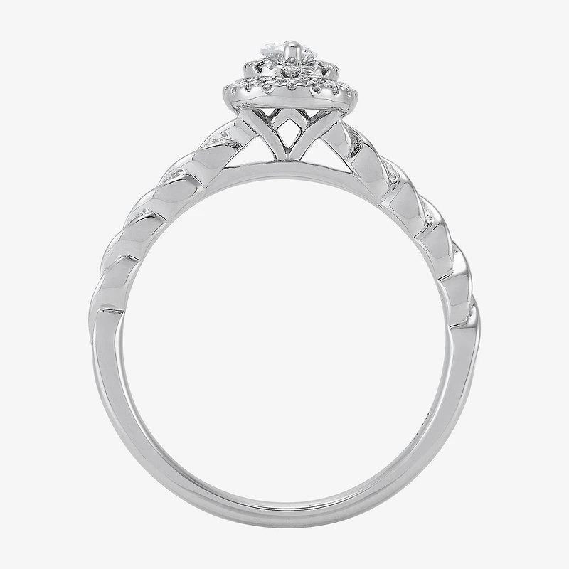 Limited Quantities! Womens 1/4 CT. T.W. Natural White Diamond 10K Gold Oval Side Stone Engagement Ring