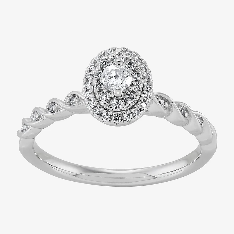 Limited Quantities! Womens 1/4 CT. T.W. Natural White Diamond 10K Gold Oval Side Stone Engagement Ring