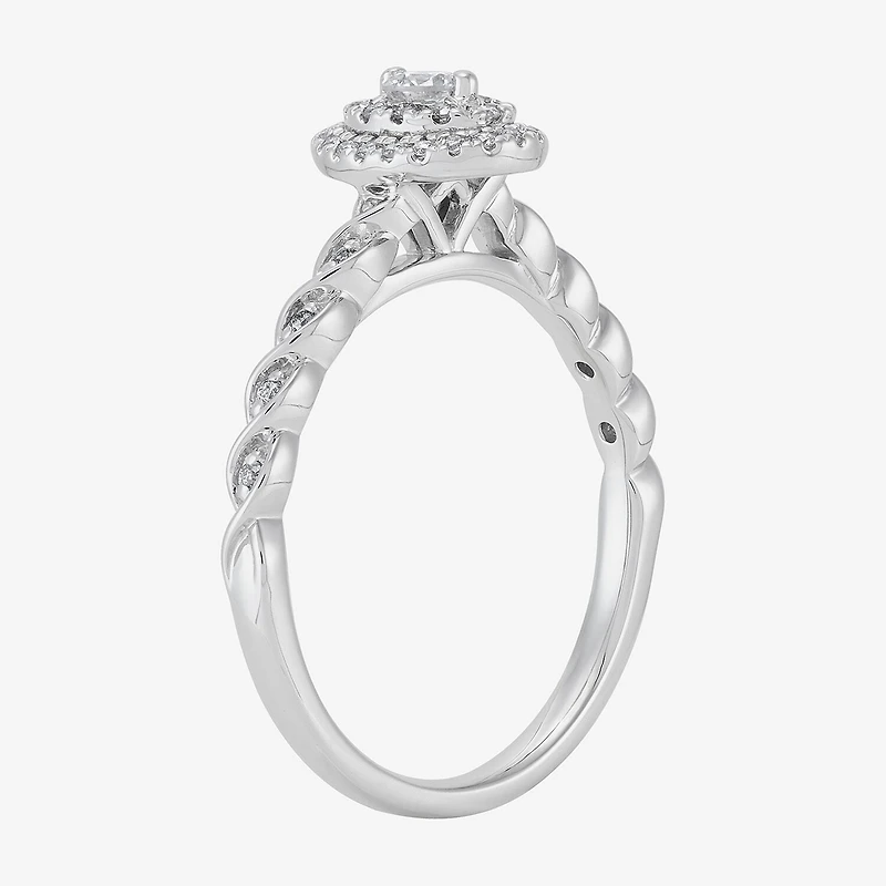 Limited Quantities! Womens 1/4 CT. T.W. Natural White Diamond 10K Gold Oval Side Stone Engagement Ring