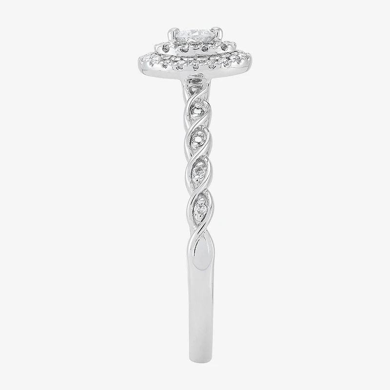 Limited Quantities! Womens 1/4 CT. T.W. Natural White Diamond 10K Gold Oval Side Stone Engagement Ring