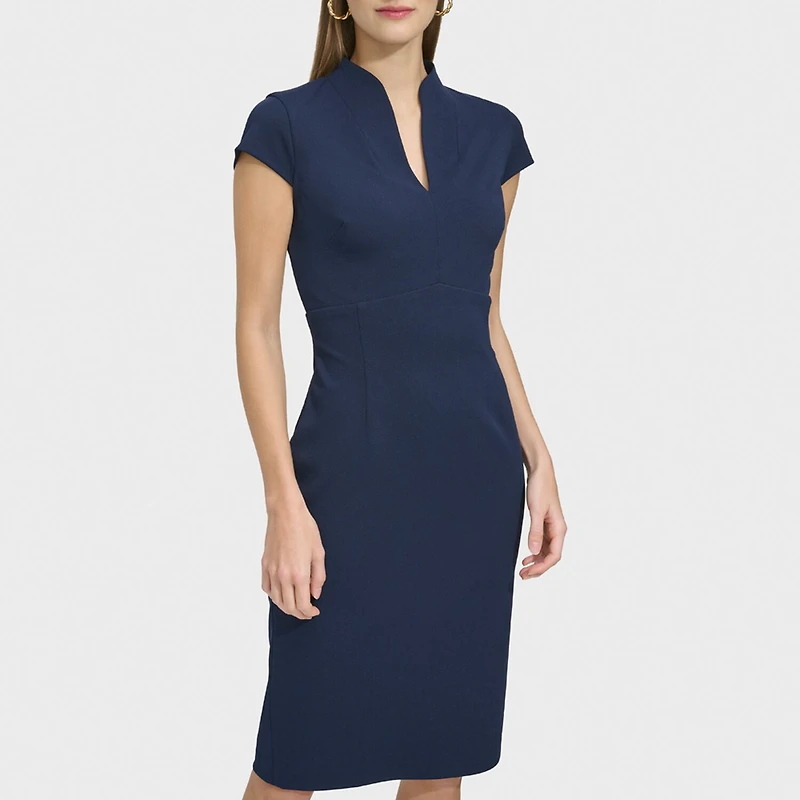 Marc New York Womens Split Crew Neck Short Sleeve Sheath Dress