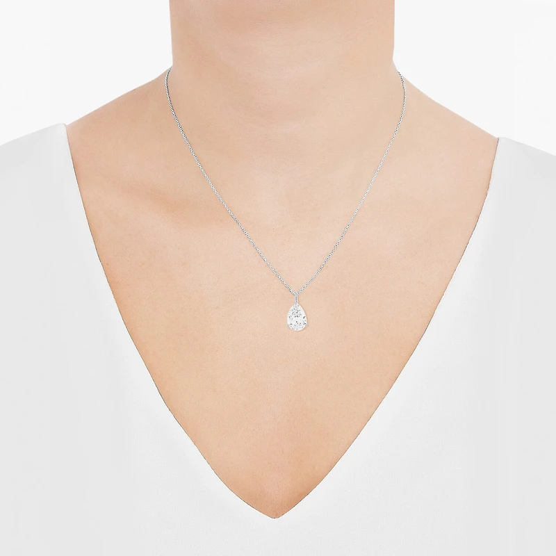 ( H-I/Si1-Si2 ) 2 CT. Lab-Grown Diamond 14K Gold Pear 18 Inch Pendant Necklace