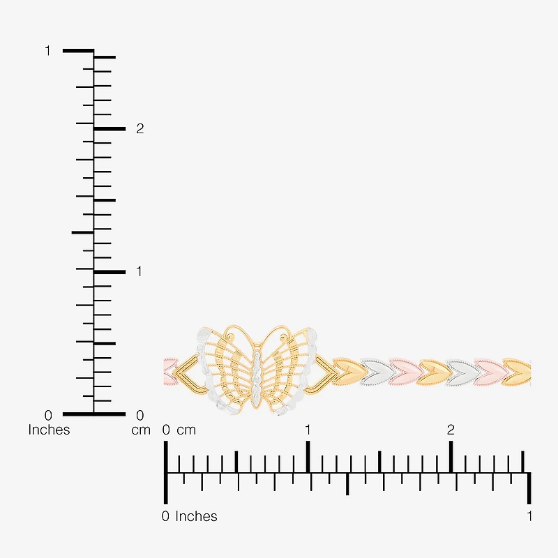 Womens 14K Tri-Color Gold Solid Butterfly 7.5 Inch Link Bracelet