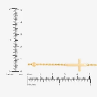 Womens 10K Gold Hollow Cross 7.5 Inch Link Bracelet