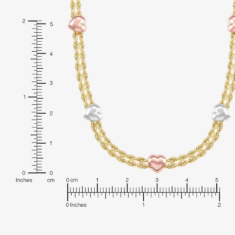 Womens 10K Tri-Color Gold 18 Inch Rope Chain Necklace