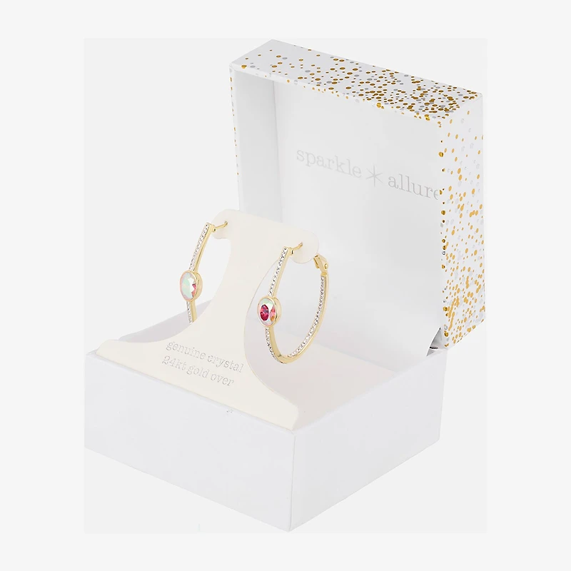 Sparkle Allure Womens Multi Color Crystal 14K Gold Over Brass 38.3mm Hoop Earrings