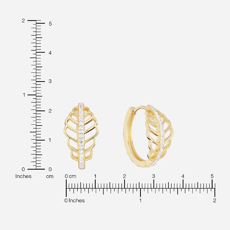 Sparkle Allure Leaf Womens Crystal 14K Gold Over Brass 15.5mm Hoop Earrings