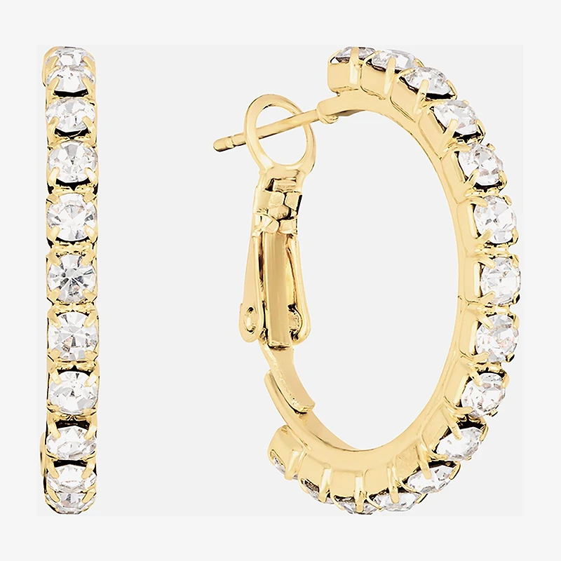 Sparkle Allure Womens Crystal 14K Gold Over Brass 25.1mm Hoop Earrings