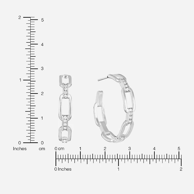 Sparkle Allure Paperclip Link Womens Crystal 28.4mm Paperclip Hoop Earrings