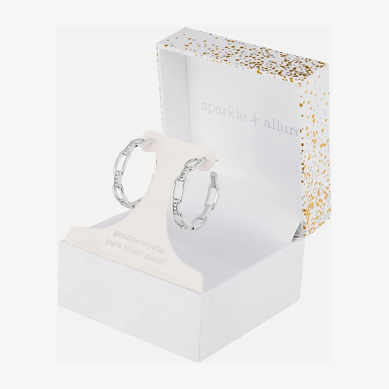 Sparkle Allure Paperclip Link Womens Crystal 28.4mm Paperclip Hoop Earrings