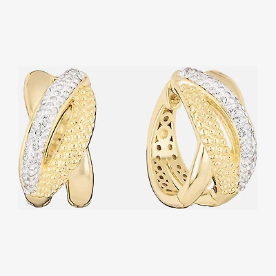 Sparkle Allure Twist Womens Crystal 14K Gold Over Brass 15.5mm Hoop Earrings