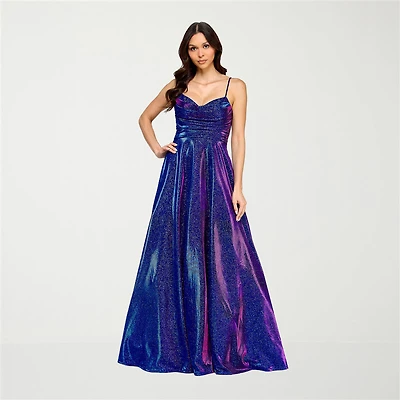 City Triangle Womens Juniors V Neck Spaghetti Straps Ball Gown