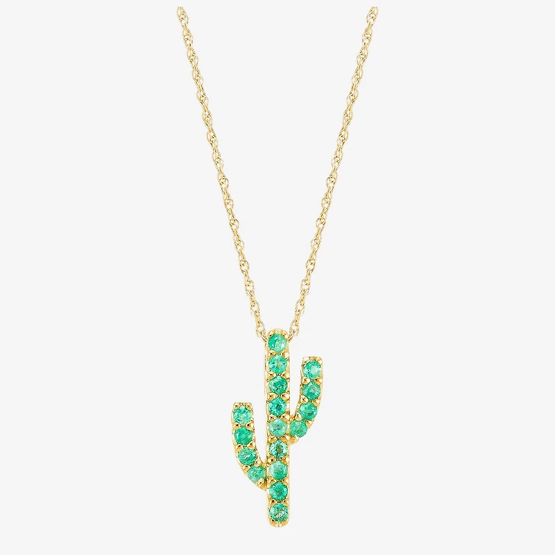 Limited Quantities! Cactus Womens Genuine Green Emerald 10K Gold 18 Inch Pendant Necklace