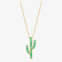 Limited Quantities! Cactus Womens Genuine Green Emerald 10K Gold 18 Inch Pendant Necklace