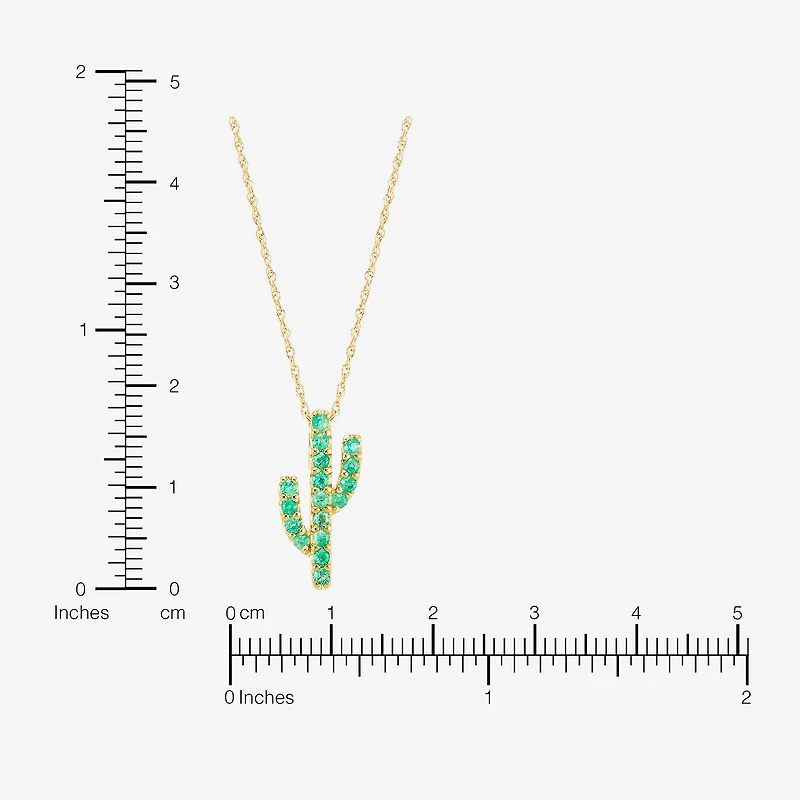 Limited Quantities! Cactus Womens Genuine Green Emerald 10K Gold 18 Inch Pendant Necklace