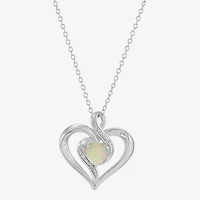 Limited Quantities! Womens Diamond Accent Lab Created White Opal Sterling Silver Heart 18 Inch Pendant Necklace