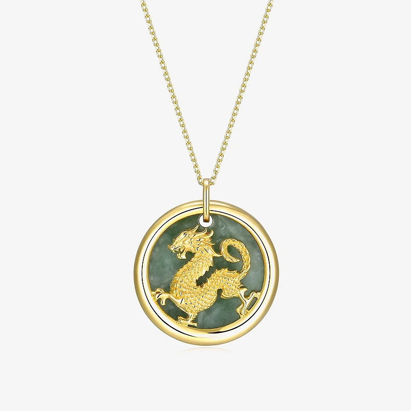 Dragon Womens Genuine Green Jade 18K Gold Over Silver 18 Inch Pendant Necklace