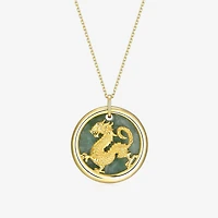 Dragon Womens Genuine Green Jade 18K Gold Over Silver 18 Inch Pendant Necklace