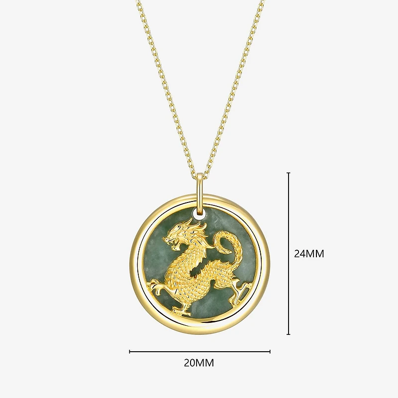 Dragon Womens Genuine Green Jade 18K Gold Over Silver 18 Inch Pendant Necklace