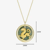 Dragon Womens Genuine Green Jade 18K Gold Over Silver 18 Inch Pendant Necklace