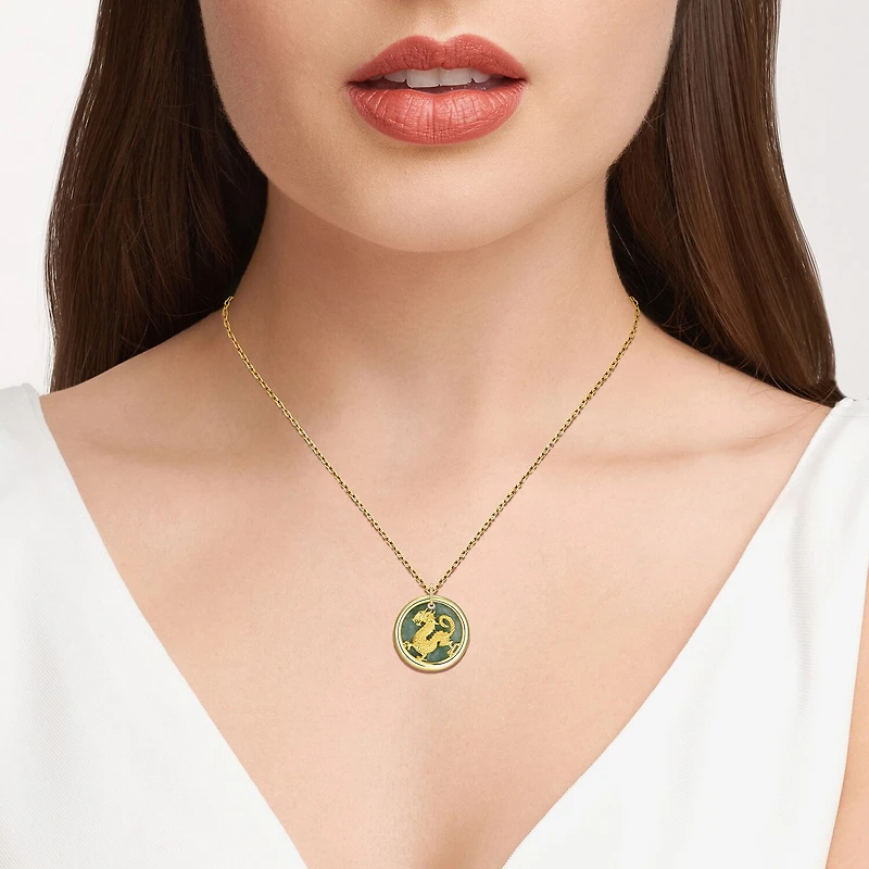 Dragon Womens Genuine Green Jade 18K Gold Over Silver 18 Inch Pendant Necklace