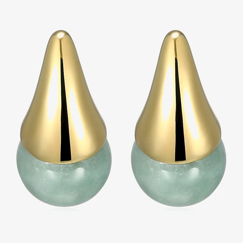 Genuine Green Jade 18K Gold Over Silver 19mm Stud Earrings