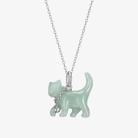 Cat Womens Genuine Green Jade Sterling Silver 18 Inch Pendant Necklace