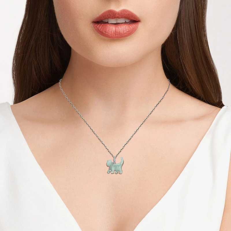 Cat Womens Genuine Green Jade Sterling Silver 18 Inch Pendant Necklace