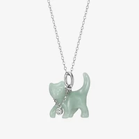 Cat Womens Genuine Green Jade Sterling Silver 18 Inch Pendant Necklace