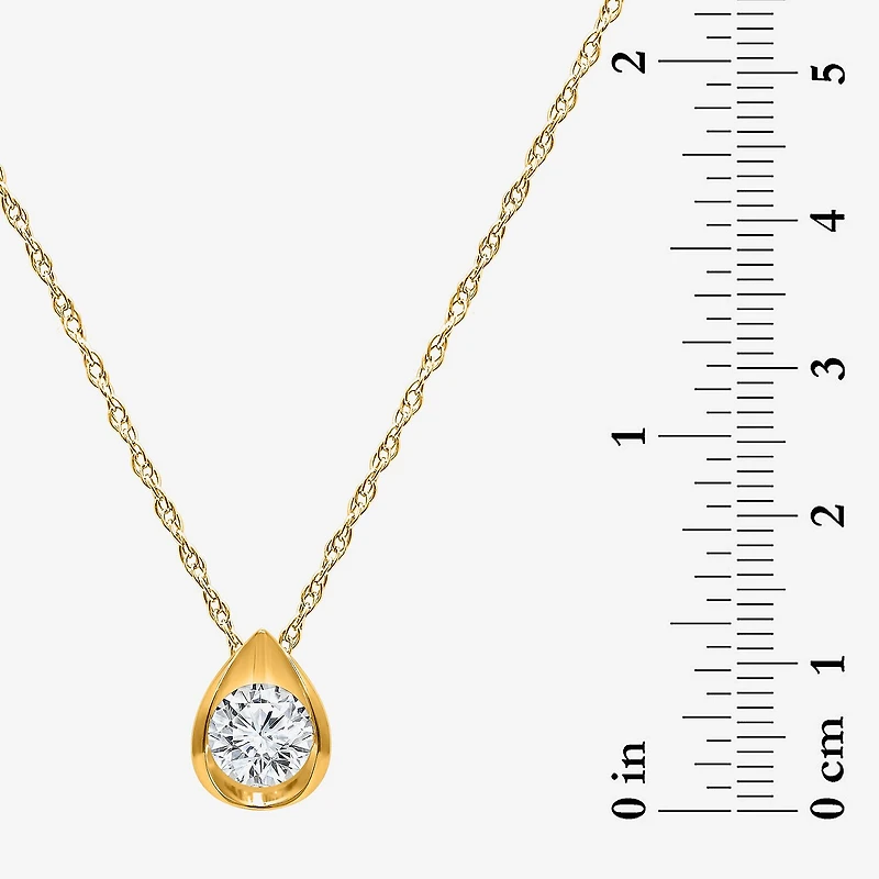 I/Si2 Womens 1 CT. T.W. Lab Grown White Diamond 14K Gold Over Silver Pear 18 Inch Pendant Necklace