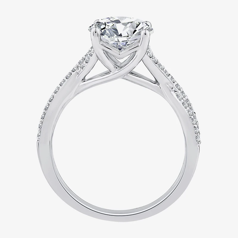 Signature By Modern Bride (F/Vs2) Womens 3 1/4 CT. T.W. Lab Grown White Diamond 14K Gold Oval Side Stone Engagement Ring