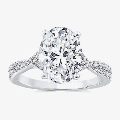 Signature By Modern Bride (F/Vs2) Womens 3 1/4 CT. T.W. Lab Grown White Diamond 14K Gold Oval Side Stone Engagement Ring
