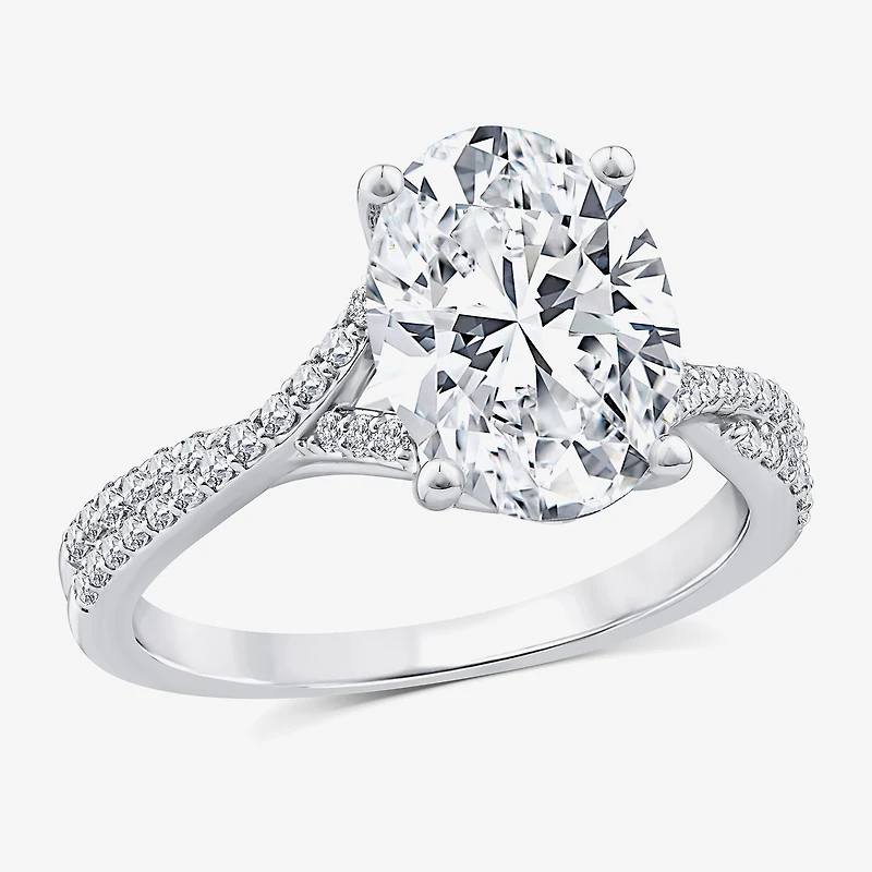 Signature By Modern Bride (F/Vs2) Womens 3 1/4 CT. T.W. Lab Grown White Diamond 14K Gold Oval Side Stone Engagement Ring