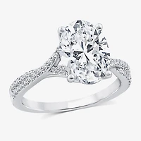 Signature By Modern Bride (F/Vs2) Womens 3 1/4 CT. T.W. Lab Grown White Diamond 14K Gold Oval Side Stone Engagement Ring