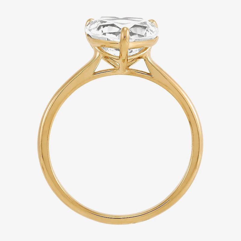 Womens White Cubic Zirconia 10K Gold Heart Solitaire Cocktail Ring