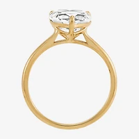 Womens White Cubic Zirconia 10K Gold Heart Solitaire Cocktail Ring
