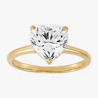 Womens White Cubic Zirconia 10K Gold Heart Solitaire Cocktail Ring