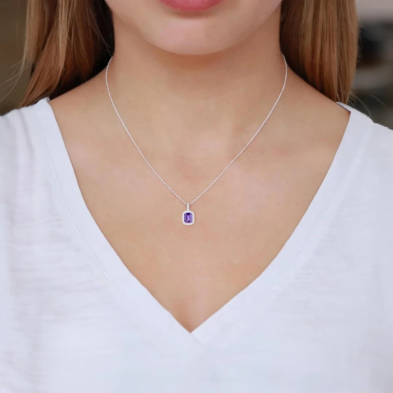 Yes, Please! Womens Lab Created Purple Amethyst Sterling Silver 18 Inch Pendant Necklace