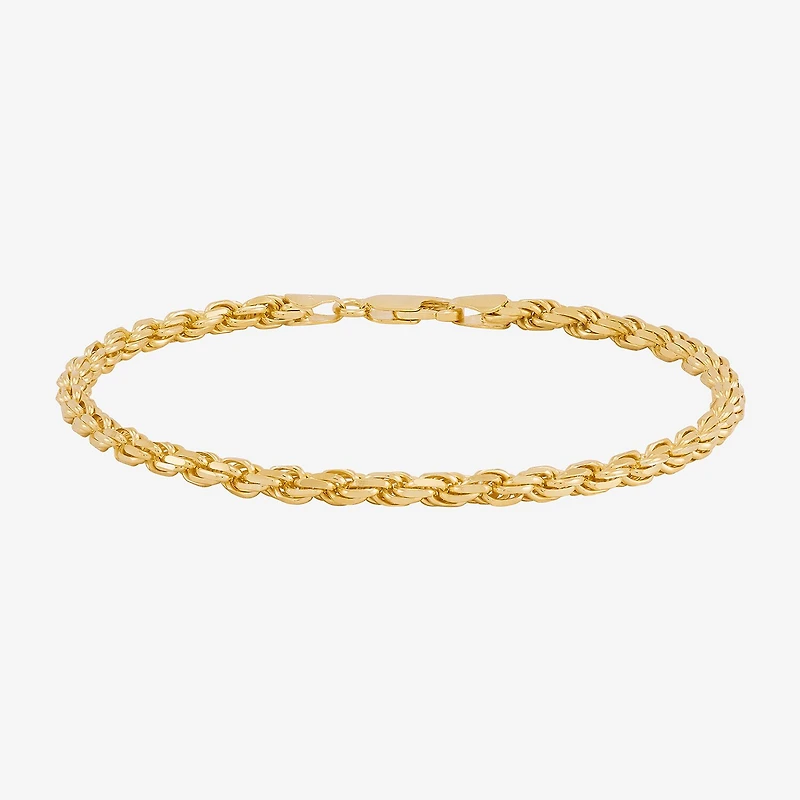 Made in Italy Womens 24K Gold Over Silver 8 1/2 Inch Solid Rope Chain Bracelet