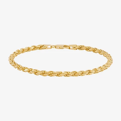 Made in Italy Womens 24K Gold Over Silver 8 1/2 Inch Solid Rope Chain Bracelet