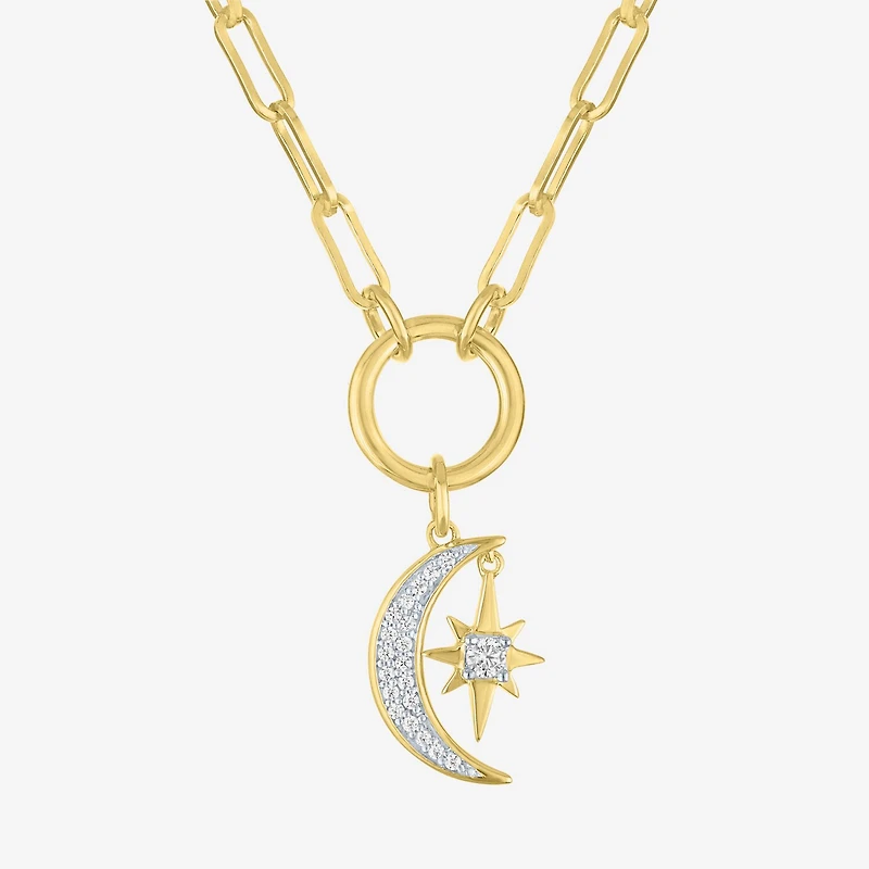 Diamond Addiction Moon Star (G-H / Si2-I1) Womens 1/10 CT. T.W. Lab Grown White Diamond 14K Gold Over Silver Moon 18 Inch Pendant Necklace