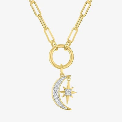 Diamond Addiction Moon Star (G-H / Si2-I1) Womens 1/10 CT. T.W. Lab Grown White Diamond 14K Gold Over Silver Moon 18 Inch Pendant Necklace