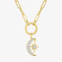 Diamond Addiction Moon Star (G-H / Si2-I1) Womens 1/10 CT. T.W. Lab Grown White Diamond 14K Gold Over Silver Moon 18 Inch Pendant Necklace