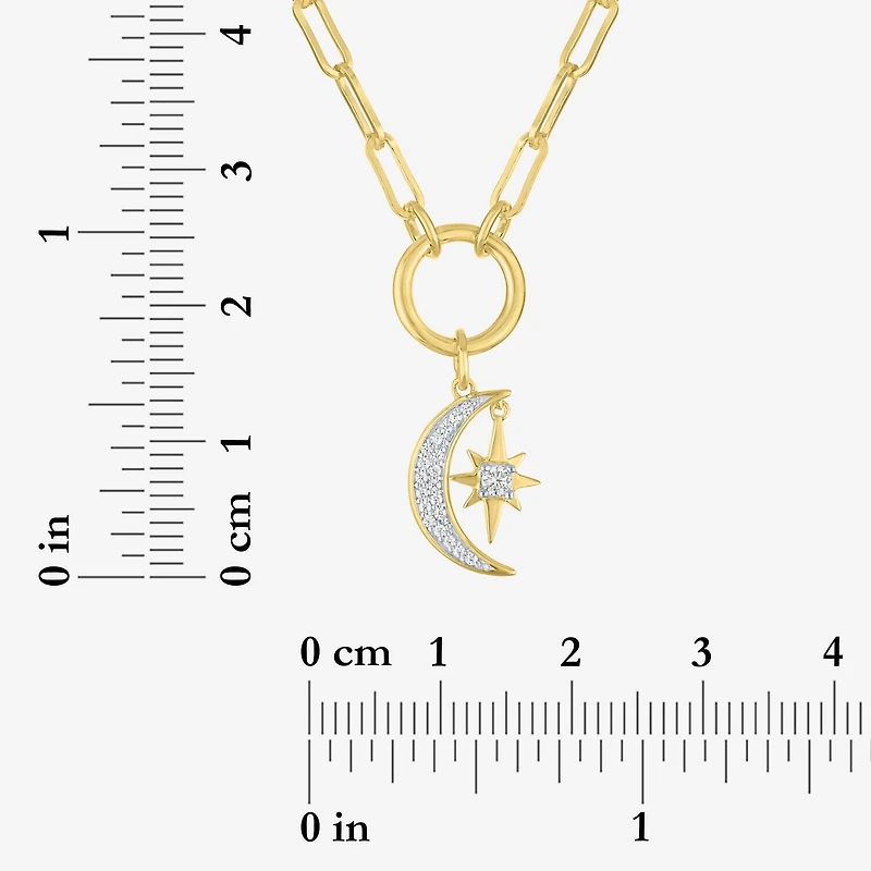 Diamond Addiction Moon Star (G-H / Si2-I1) Womens 1/10 CT. T.W. Lab Grown White Diamond 14K Gold Over Silver Moon 18 Inch Pendant Necklace