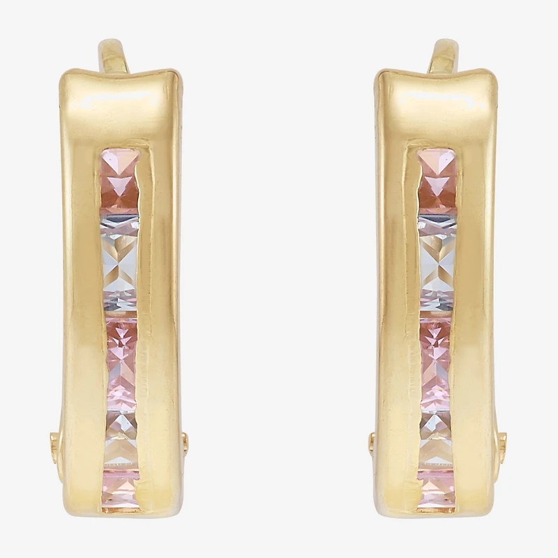 Limited Quantities! Girls Multi Color Cubic Zirconia 10K Gold 9.5mm Hoop Earrings