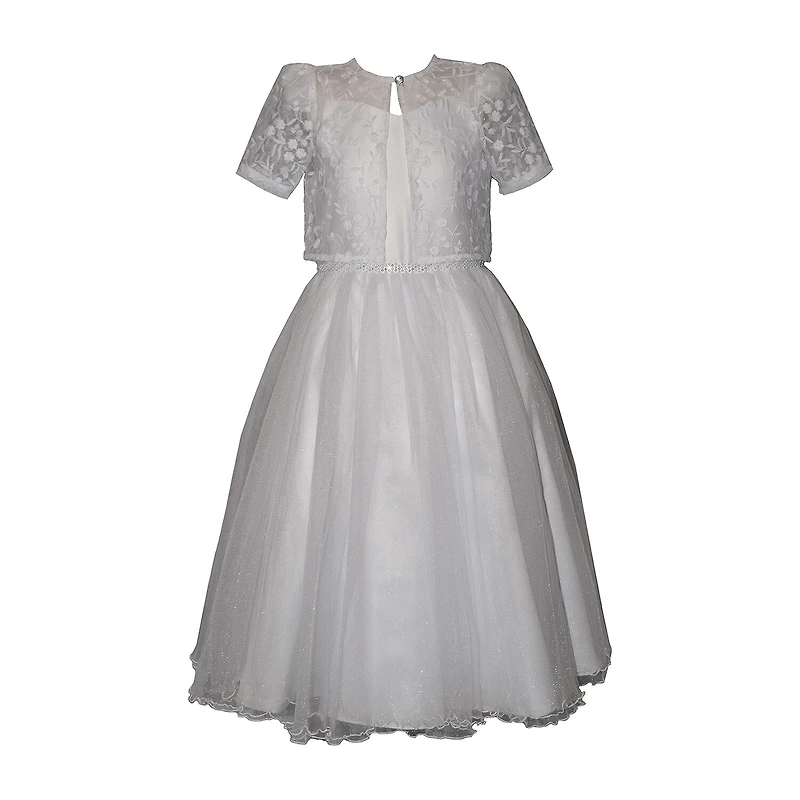 Bonnie Jean Little & Big Kid Girls Short Sleeve Lace Satin Fit + Flare Dress