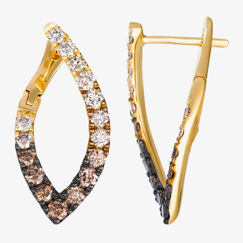 Levian Corp Le Vian Womens 7/8 CT. T.W. Natural Champagne Diamond 14K Gold Hoop Earrings