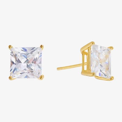 Sparkle Allure Cubic Zirconia 14K Gold Over Brass 8mm Square Stud Earrings