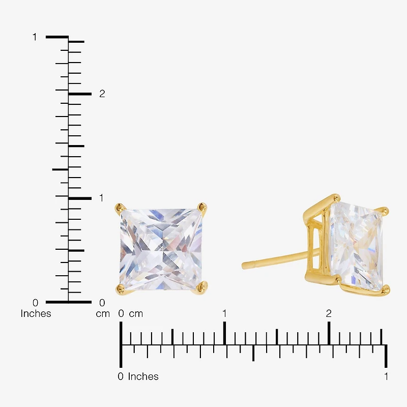 Sparkle Allure Cubic Zirconia 14K Gold Over Brass 8mm Square Stud Earrings